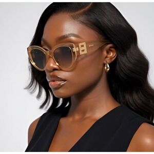 Womens Retro Cat Eye Sunglasses Fashion Designer Inspired Frames Beige Shades